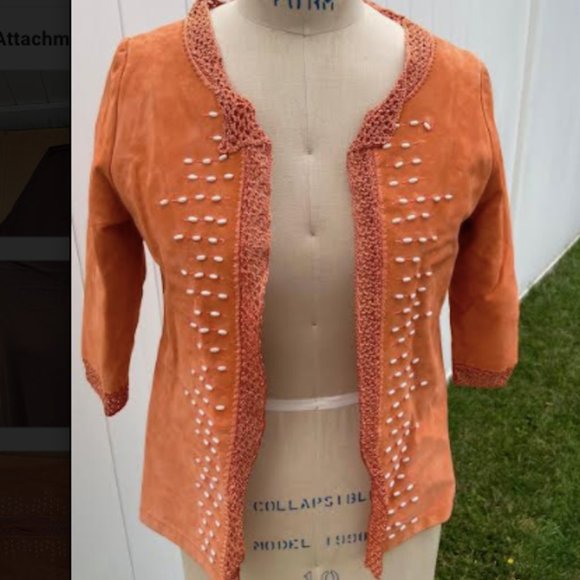 No brand Jackets & Blazers - Orange Suede Leather Beaded Embroidered Jacket, S